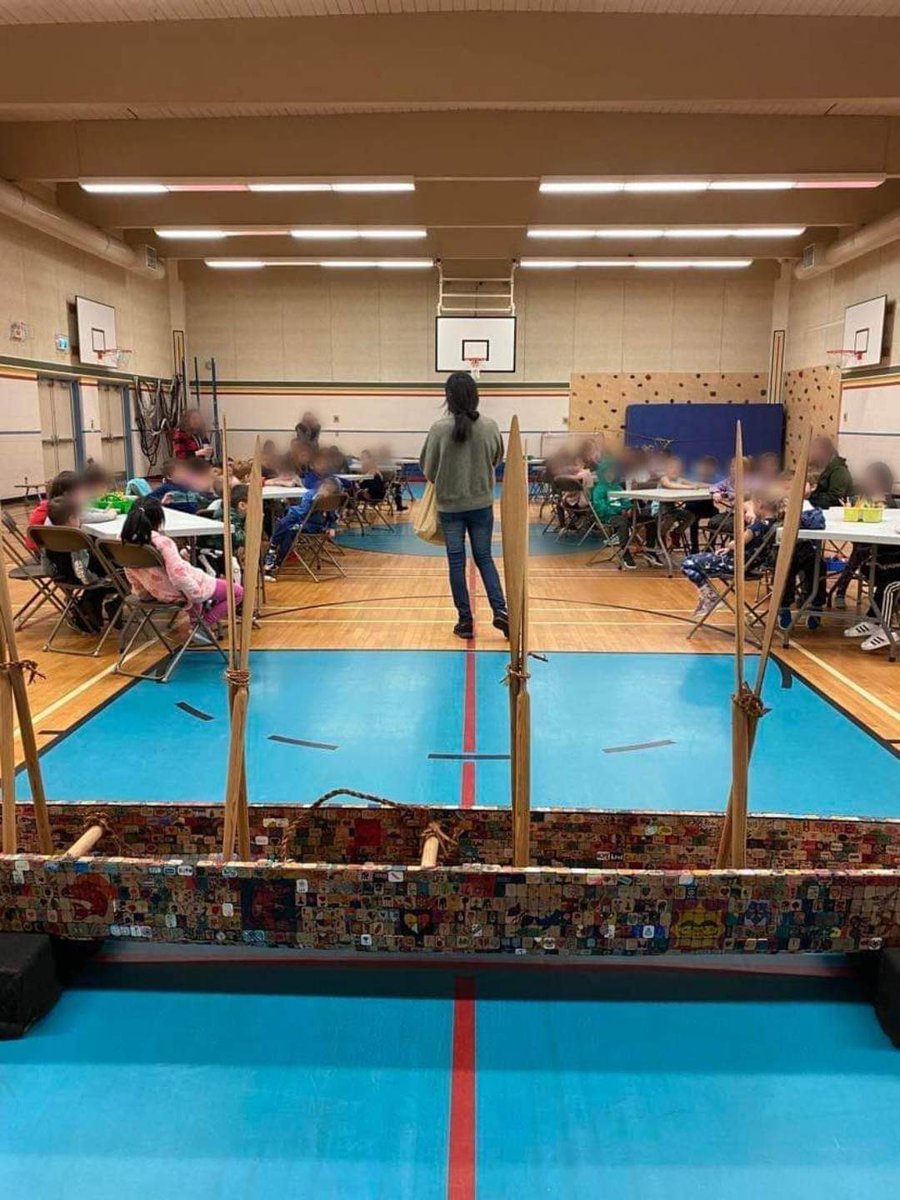WarmerdamT's tweet photo. Learning with the #ProjectOfHeartCanoe @mpsd! #FollowTheCanoe #Reconciliation #ResidentialSchools #IndigenousWorldview #cedar #canoe https://t.co/fGm4jg3oUK