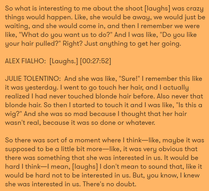 Julie Tolentino reflecting on the Madonna SEX book shoot she did with Alistair Fate.