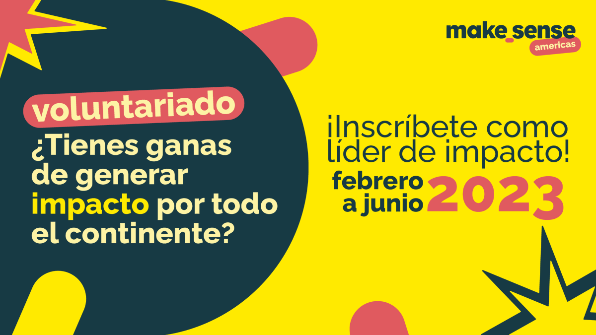 ¿Tienes habilidades de comunicación y ganas de generar un impacto positivo? 🌎🔥 ¡Regístrate como líder de impacto! De febrero a junio del 2023 y sé parte del voluntariado core de la comunidad makesense americas. 🏁

¡Regístrate ahora forms.makesense.org/lideres-impacto!