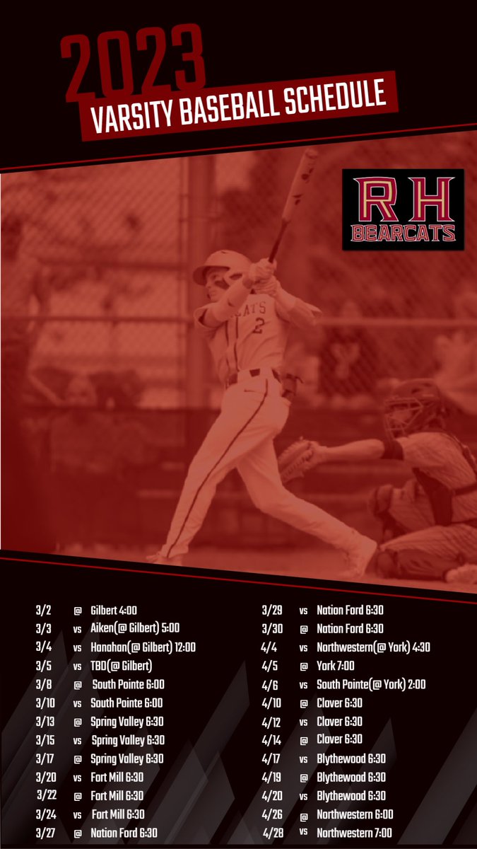 Rock Hill Baseball (@rohi_baseball) on Twitter photo 2023 Varsity Baseball Schedule 2023 Varsity Baseball Schedule