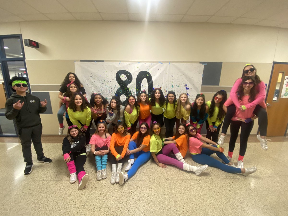 Our Texan Cheerleaders &amp; Mascots were ready for our 80s Pep Rally to celebrate #80RockinDaysAtSAISD
