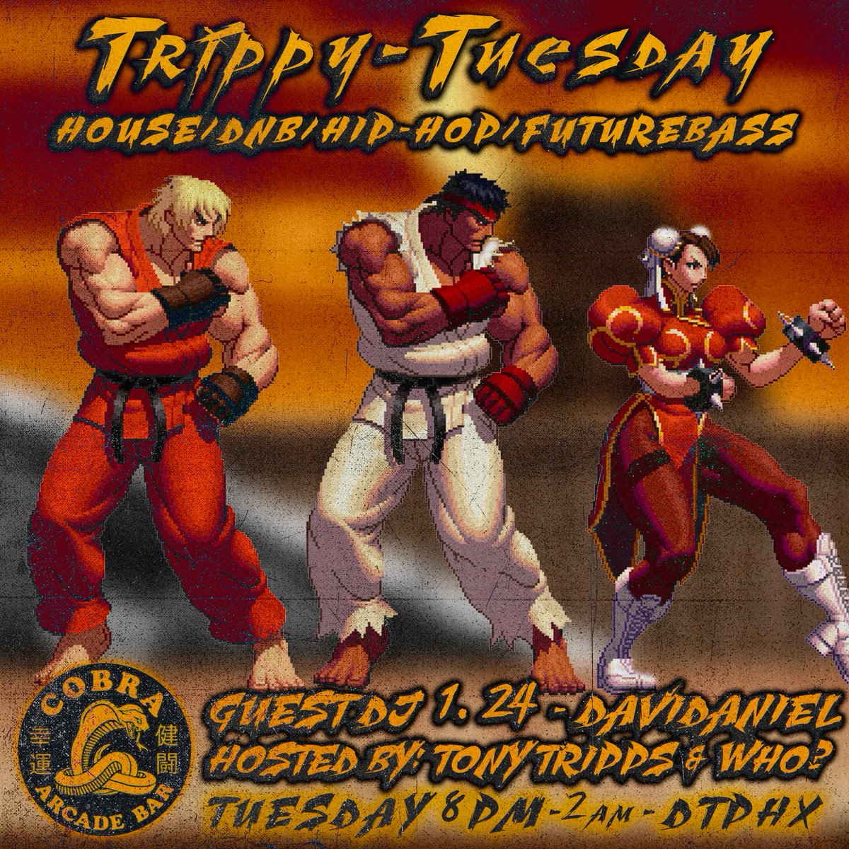 T O N I G H T!!!🌀Trippy Tuesday! 🌀8pm-2am w/ <a href="/tony_tripps/">Antonio nunez</a> @who.the.dj &amp; special guests all night!
Come grab a drank and party with us!! @trippy_tuesdayz 
#cobraarcadebar #dtphx #phx #az #dnb #bass #turnuponatuesday