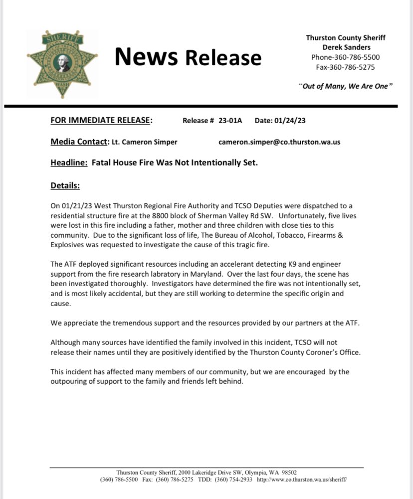 Fatal House Fire Was Not Intentionally Set.