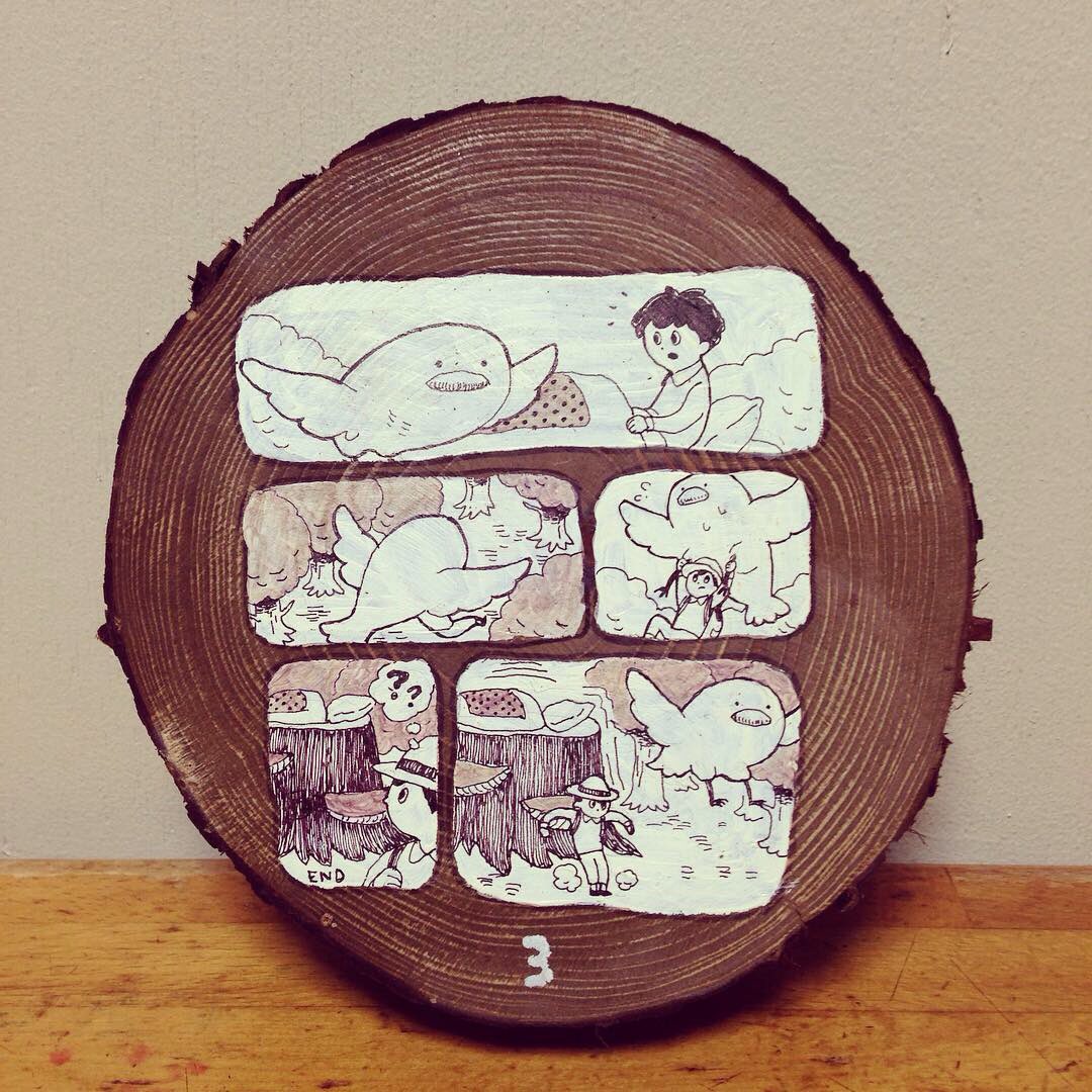 「ちなみにこれの丸太バージョンもある。本物の木に描いてます 」|イナガキスミカのイラスト