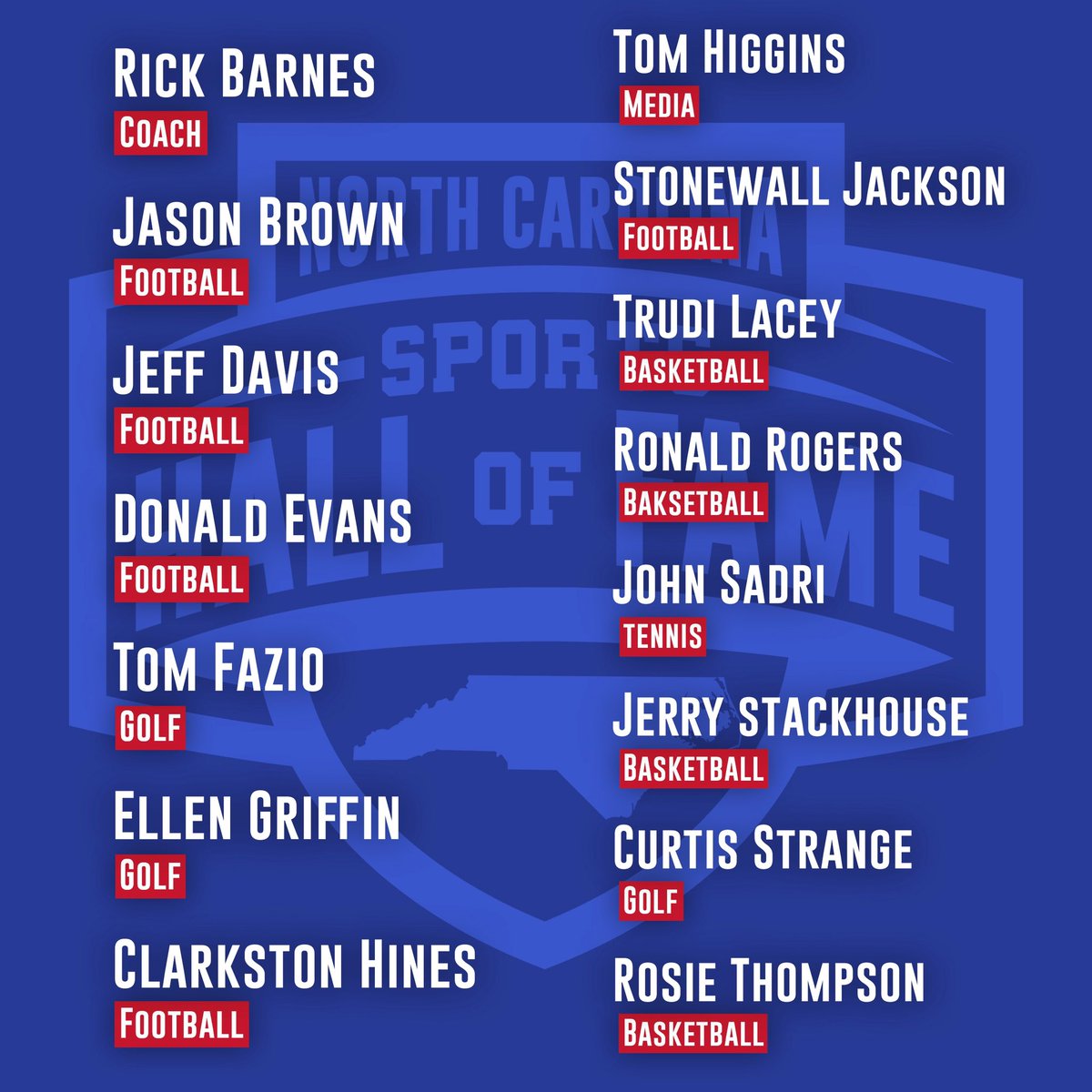 NCSportsHOF's tweet image. We are thrilled to announce the newest North Carolina Sports Hall of Famers!

Congrats to all the inductees 🏅

#NCSHOF #HallOfFamer