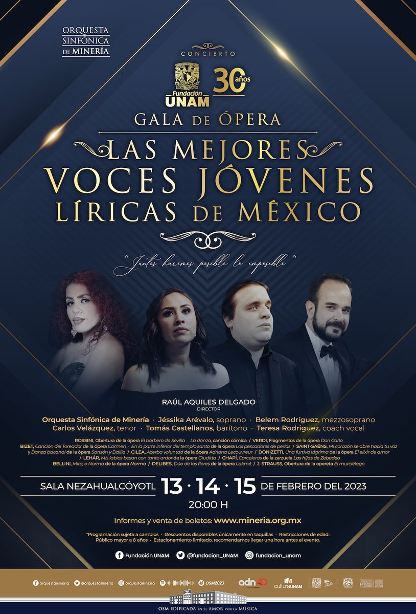 faunam_mx's tweet photo. #FAcomparte Gala de ópera
Las mejores voces jóvenes de líricas de México
📅 13, 14 y 15 de febrero https://t.co/CWrBWj6WHF