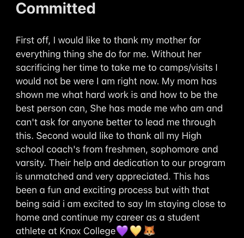 JaceBennett7's tweet photo. Committed💜💛 let’s work🦊 @CoachWillits @FB_KnoxCollege @Coach_Hammer https://t.co/zei208JeaC