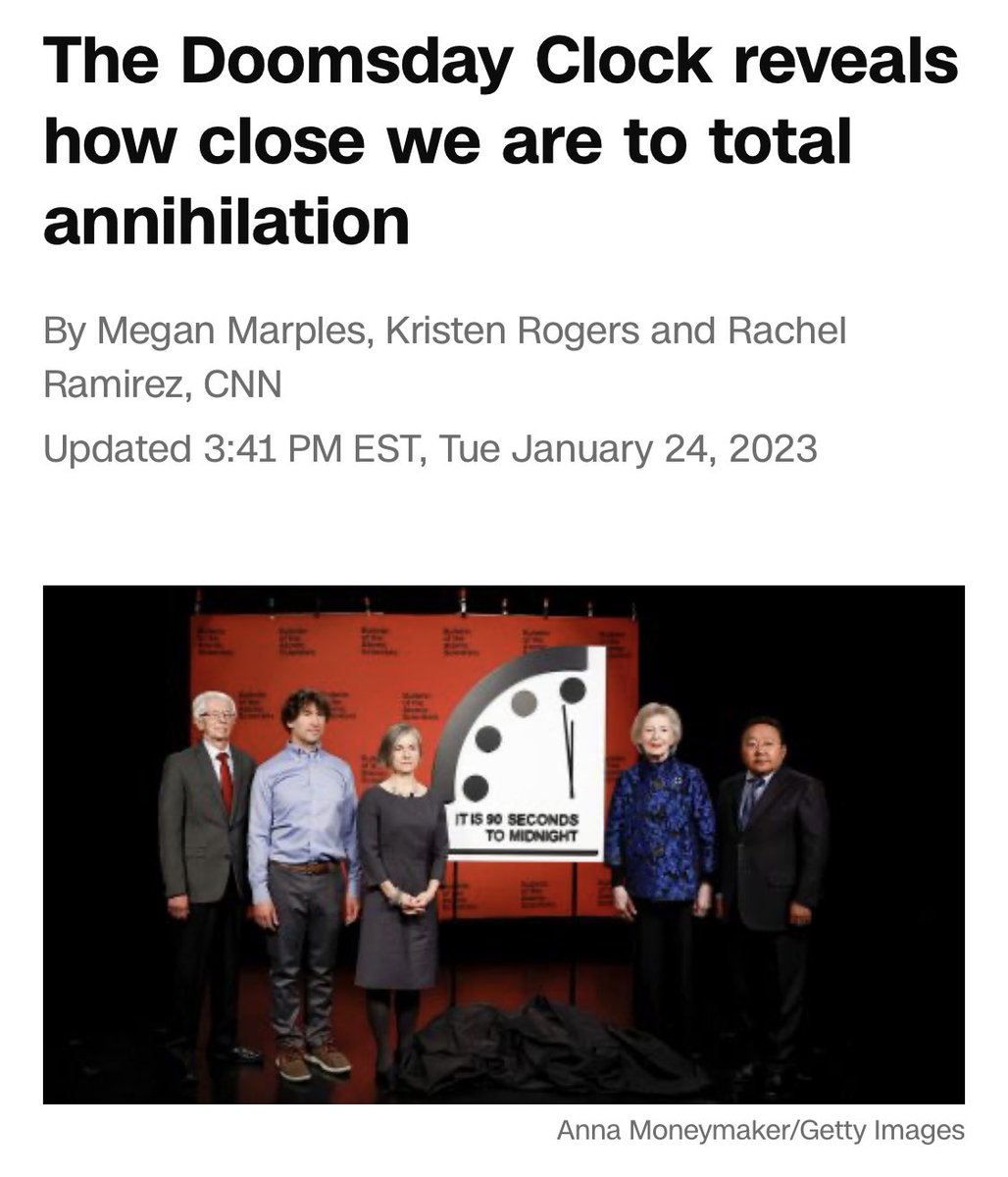 DKThomp's tweet image. The Doomsday Clock is so absurd. How are news organizations still treating this joke of false precision with any kind of reverence. 

It’s like meteorologists solemnly and humorlessly reporting the results of Groundhog Day.
