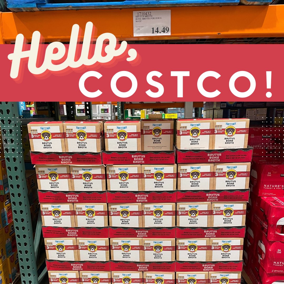 BrutusBroth's tweet photo. Beyond excited to share that we’re officially on the shelves at #Costco in the #PNW! Check out our locations and add us to your next #CostcoHaul 🐾 https://t.co/L0k6LiphXz