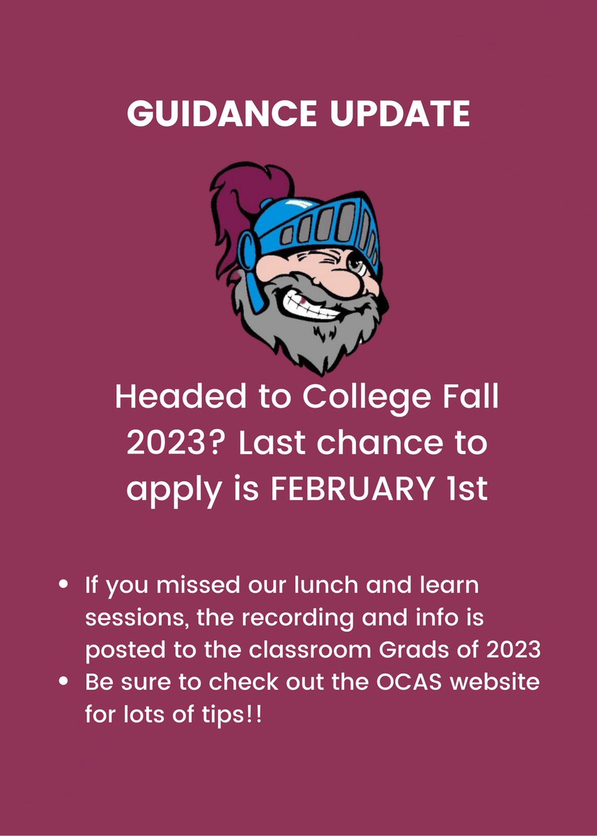 Applying to college? The deadline is February 1st!!! Your futures are bright, Knights!
