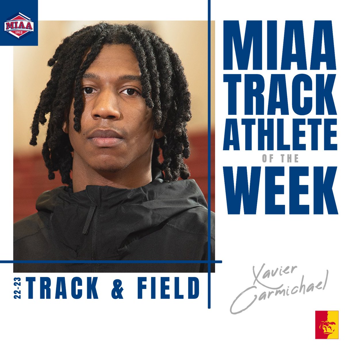 🆕 MIAA Men's Indoor Track &amp; Field Athlete of the Week🏃‍♂️⤵️

<a href="/GorillasTrack/">Pitt State Track & Field</a>'s Xavier Carmichael won the 60m at the Rumble in the Jungle Invitational with the FASTEST time in <a href="/NCAADII/">NCAA Division II</a> to be crowned the MIAA Track Athlete of the Week🔥

🔗| bit.ly/3RbMDfl
#BringYourAGame
