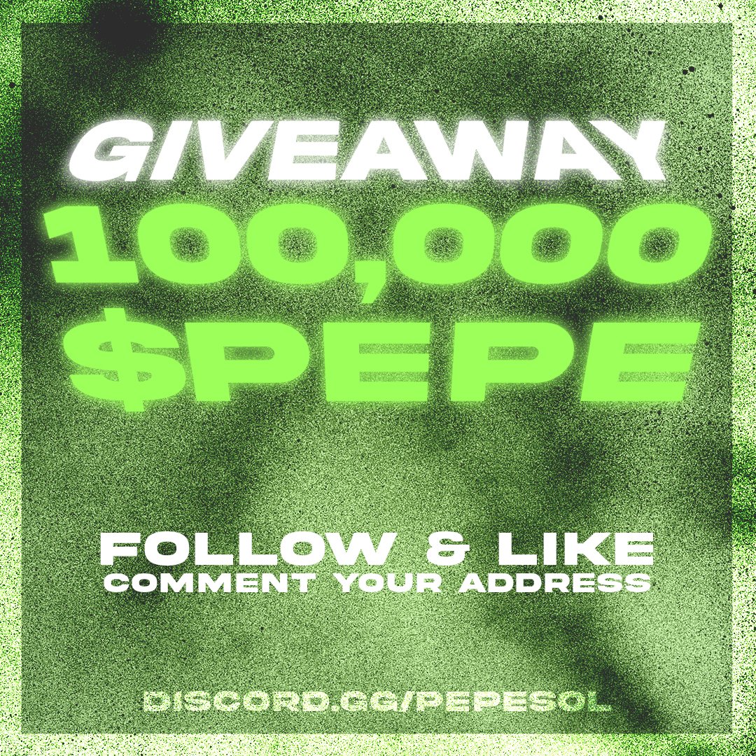 100,000 $PEPE GIVEAWAY

To win:
Follow @oskvrsol 
Like the post
Comment: $PEPE &amp; your wallet address

There will be 2 winners for 50k $PEPE each

Closing the giveaway @ 25.01.23

<a href="/PepeOnSOL/">Pepe On SOL</a> 2 the moon

Good luck