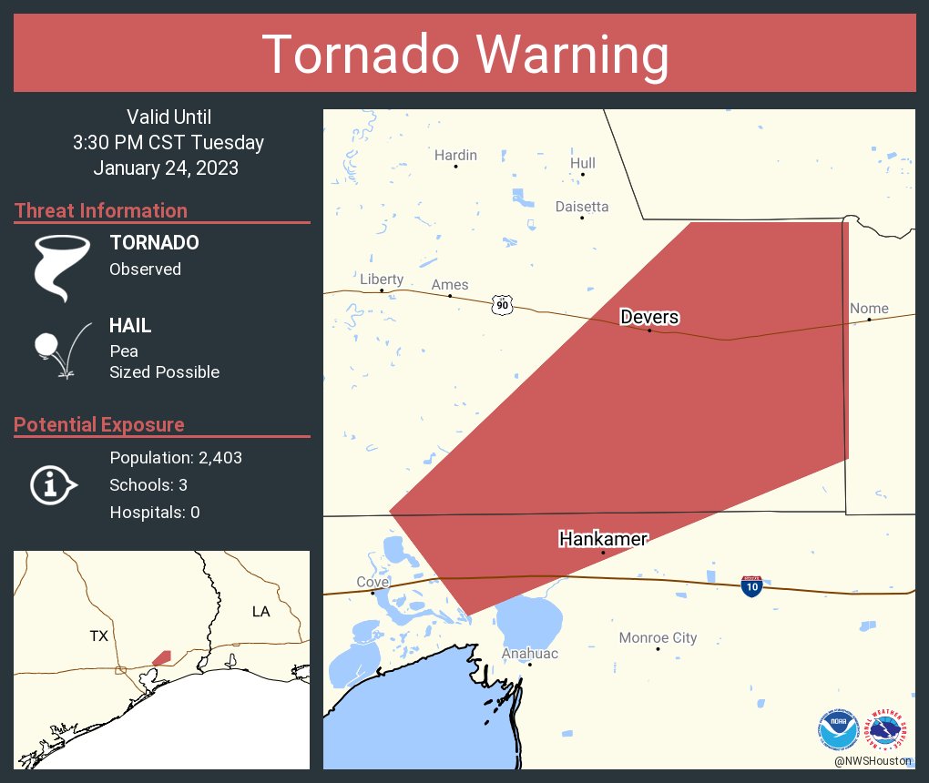 NWS Tornado on Twitter "Tornado Warning continues for Devers TX and