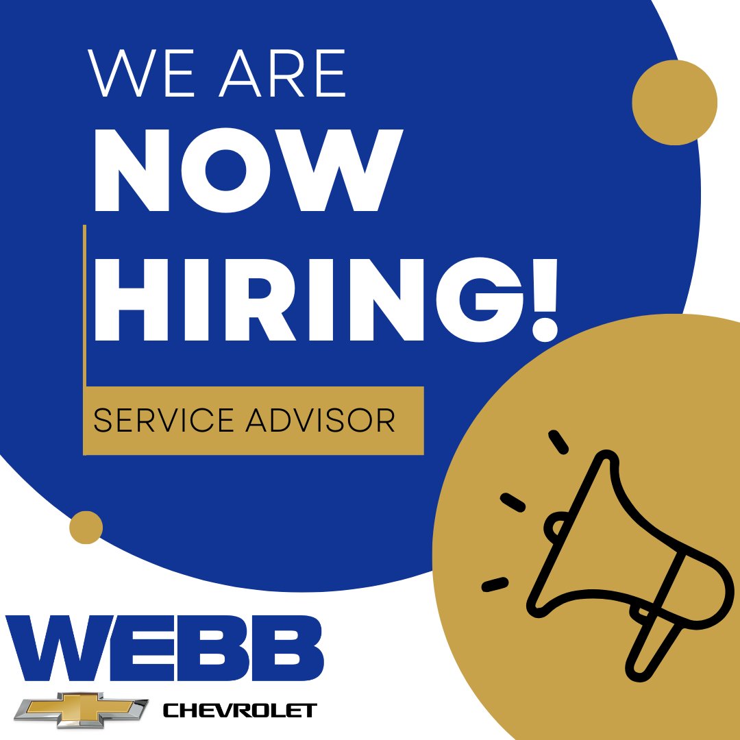 WebbAutoGroup's tweet photo. 💥NOW HIRING💥 We want you to join the Webb Family! 🔧 We are now hiring for a Service Advisor.🛠 Click this link to apply: https://t.co/Gz4edbuEsD

#WebbChevyPlainfield #WebbChevroletPlainfield #WebbAutoGroup #WebbCars #NowHiring #ReadytoHire #Jobs #ServiceAdvisor #Chevrolet https://t.co/JIr5XfCtnO