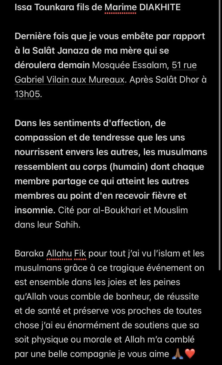 ILeMeteore's tweet photo. As Salem Aleykum j’espère que vous allez bien je relance une dernière fois la Salât Janaza de ma mère ce déroule demain ! Jazakallahou Khayran a tous https://t.co/FtGiYwjvfb