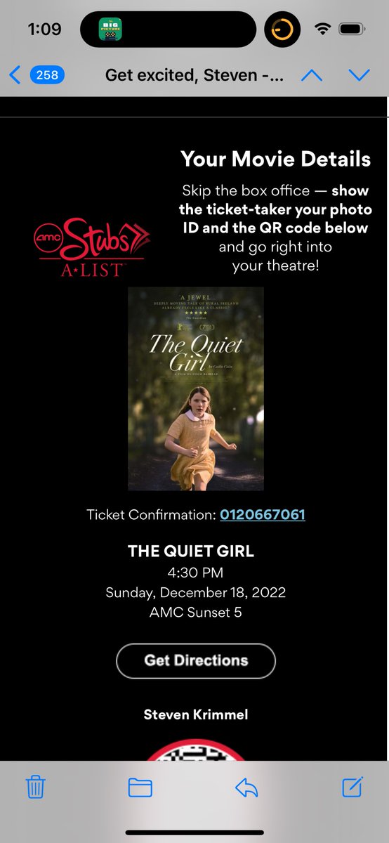 Steven_Krimmel's tweet photo. @SeanFennessey @TheBigPic Saw The Quiet Girl at the AMC Sunset 5 the week it was out mid-December. Just letting you know, it did release! 😀 And it’s a beautiful movie. https://t.co/TsxRdNAJj2