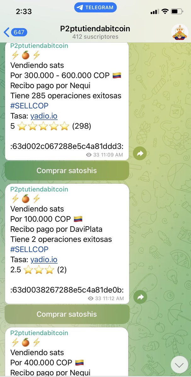 juanbiter's tweet photo. Compra #bitcoin mediante @lnp2pBot en Telegram:

1. Sin tarifas de compra y retiro
2. De forma instantánea 
3. Directo a tu cartera
4: Sin KYC (no das datos)🔥

Solo busca la comunidad de tu país y escoge la oferta que te sirva, en Colombia recomiendo la de @TutiendaBtc https://t.co/ahU2AAvO06