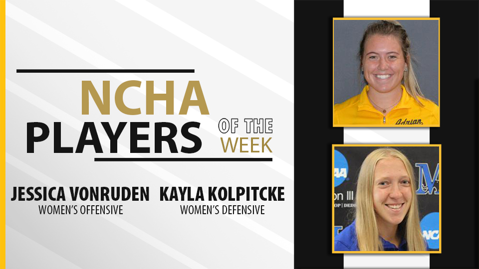 Congratulations to Adrian's Jessica VonRuden and Marian's Kayla Kolpitcke!

VonRuden lit it up for 7 goals and 11 points!
Kolpitcke went 2-0 between the pipes!

Women's Weekly Release (Jan. 24, 2023) nchahockey.org/sports/wice/20…