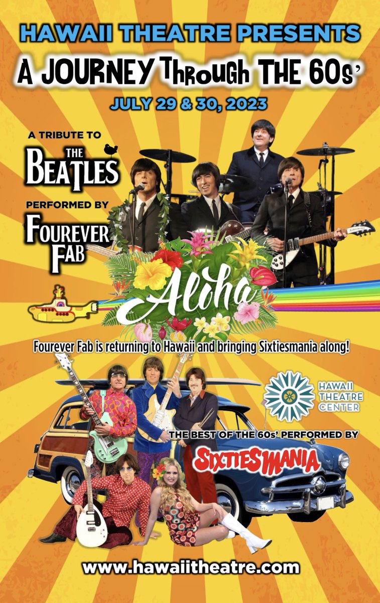 So excited to return to #Hawaii this summer at <a href="/hawaiitheatre/">Hawaii Theatre</a> and also <a href="/60sMania/">Sixtiesmania</a> will be coming along! Tickets on sale at hawaiitheatre.com/events/foureve… I hope many #BeatlesFans will be there! Lots of #60smusic, too. #Aloha #TheBeatles #Honolulu #HawaiiTheatre #HawaiiTourhw