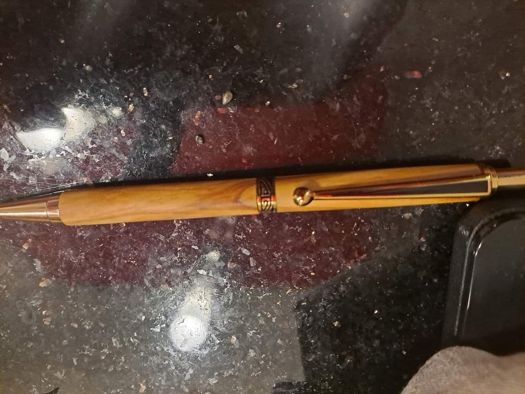 Homemade olive wood criterium pen, 24K gold plating