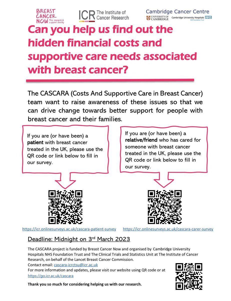 Carlo Palmieri (@cancermedic) on Twitter photo CASCARA really important project to understand the financial cost & supportive care needs of women & men with breast cancer (early & advanced) open to patients, family & friends in UK ⬇️ please get involved & have your voices heard <a href="/ICR_London/">The ICR</a> <a href="/BreastCancerNow/">Breast Cancer Now</a> <a href="/TheLancet/">The Lancet</a> CASCARA really important project to understand the financial cost & supportive care needs of women & men with breast cancer (early & advanced) open to patients, family & friends in UK ⬇️ please get involved & have your voices heard <a href="/ICR_London/">The ICR</a> <a href="/BreastCancerNow/">Breast Cancer Now</a> <a href="/TheLancet/">The Lancet</a>