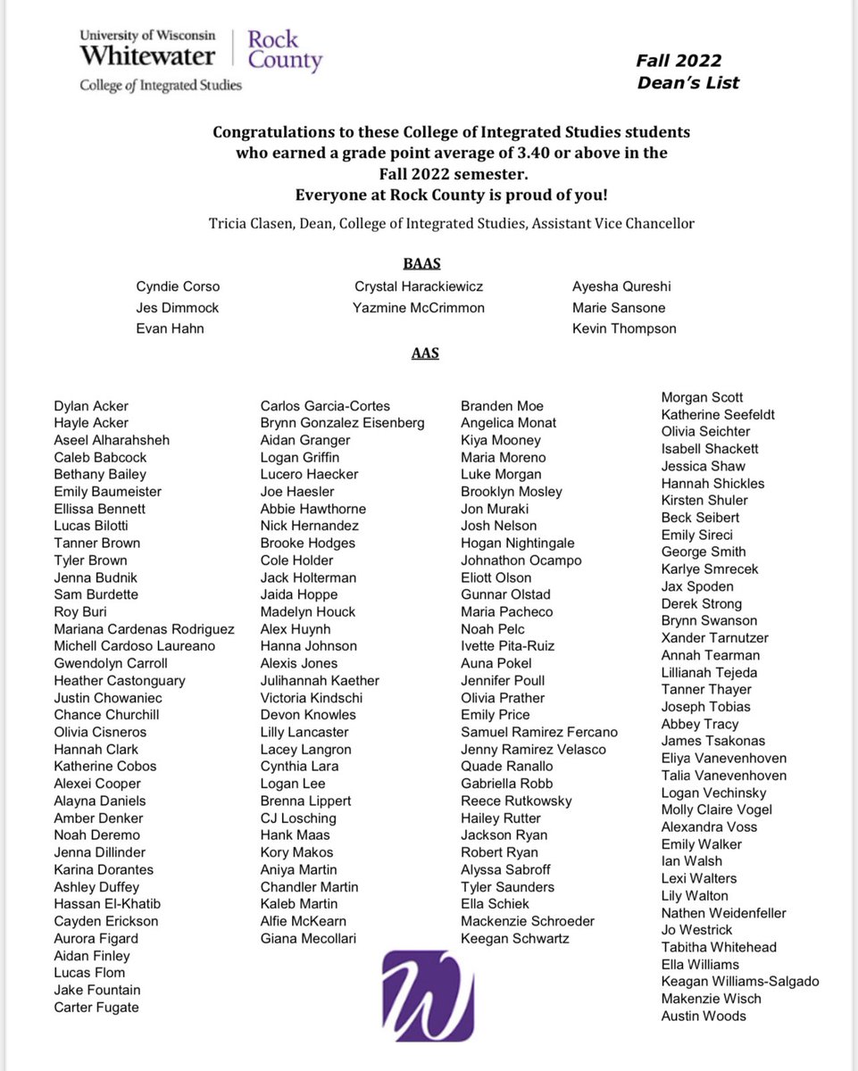 UWRockCounty's tweet photo. URock released its Fall 2022 Dean’s List!  Congratulations to all the students recognized! https://t.co/hoFrUa0jGg