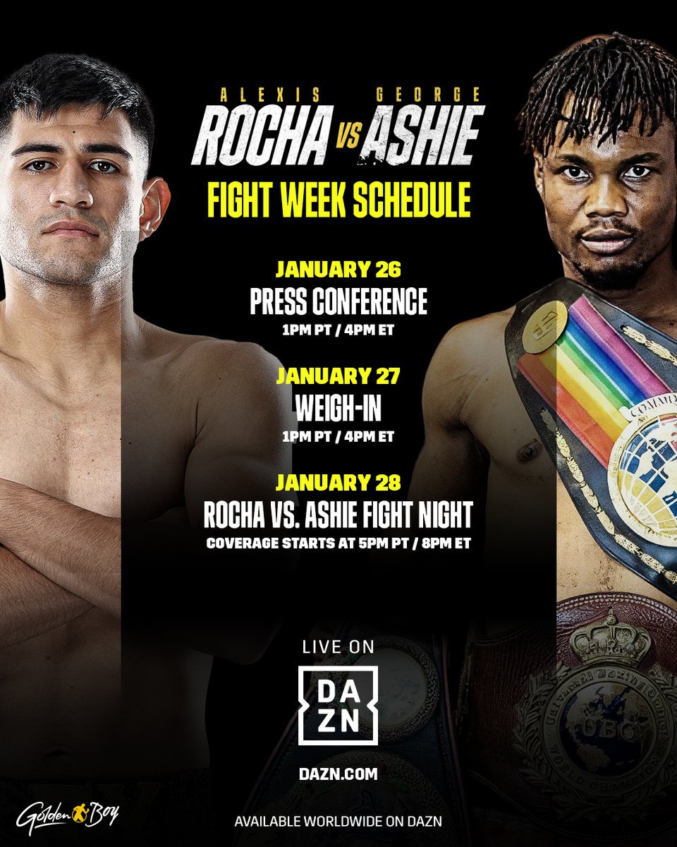 Your fight week schedule for #RochaAshie 🥊