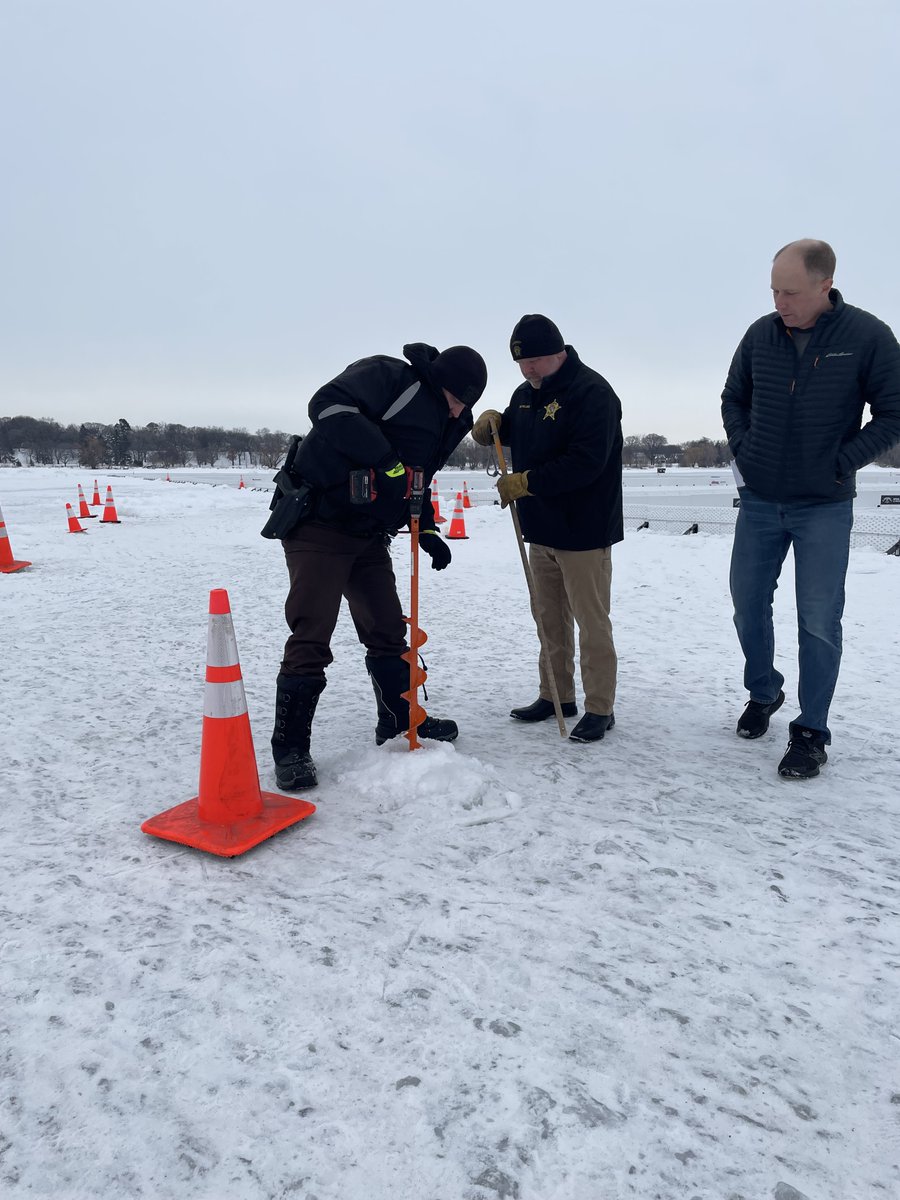 HennepinSheriff's tweet photo. We are the lead agency hosting the Minneapolis Polar Plunge in partnership with @PlungeMN. The location has been switched to Lake Nokomis &amp; today we were checking ice thickness &amp; plotting out the best spot to plunge! Click the link to learn more: https://t.co/GhGCWnMXrL https://t.co/DXyw9F0XYn