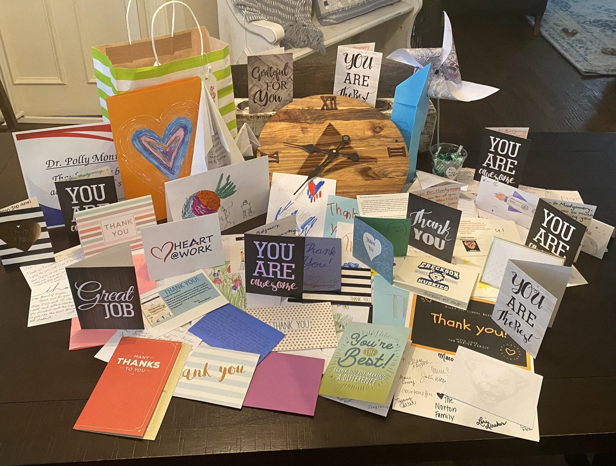 It’s a great day to be an Eagle!  On this cold and rainy day, my heart is full ❤️. The decorations, cards, notes, pictures, drawings, candy, and beautiful clock are amazing. Thank you to the students, faculty, and staff for the showering of appreciation. Humbled and grateful.