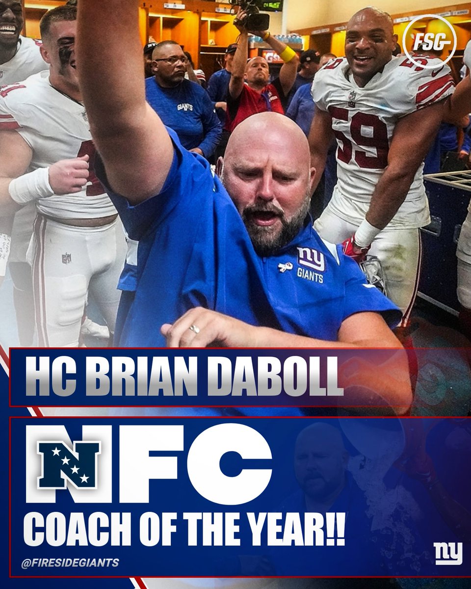 FiresideGiants's tweet photo. Brian Daboll has been named NFC Coach of The Year as part of the 53rd annual 101 Awards! That's my Head Coach💯 #NYG #TogetherBlue https://t.co/eeKBwUiG81