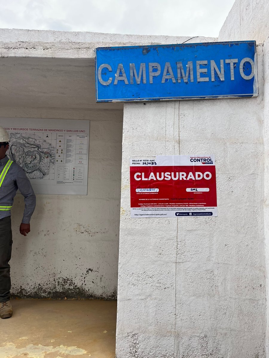 amcquito's tweet photo. 🔴Iniciamos el procedimiento sancionador y clausuramos una concesión minera en #SanAntonio por no contar con la licencia requerida.
⚠️Recuerda que la #LUAE es el único documento que autoriza el desarrollo de actividades económicas.
#PorUnQuitoDigno
@santiguarderas https://t.co/80UB1Qv4kM