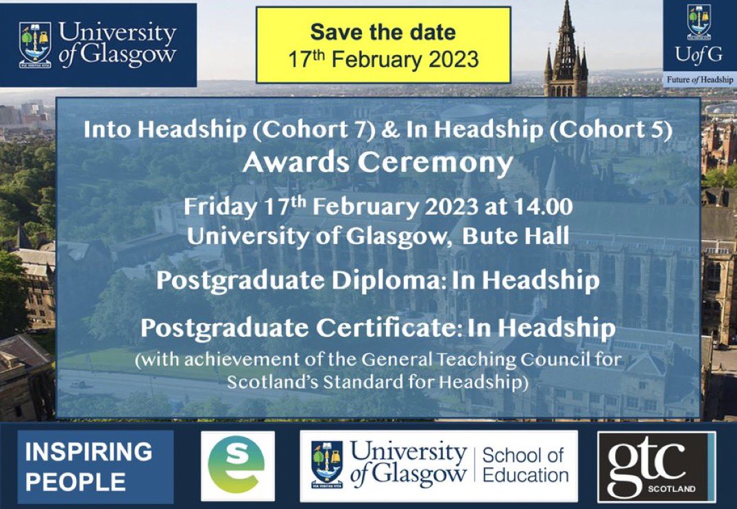 UofGHeadship's tweet photo. ✨ 𝗜𝗻𝘁𝗼 &amp; 𝗜𝗻 𝗛𝗲𝗮𝗱𝘀𝗵𝗶𝗽 𝗔𝘄𝗮𝗿𝗱𝘀 ✨
Organisation is well underway. Guest e-tickets and link for awardees’ academic gowns and hoods will be sent to #I2H7 and #IH5 this week 🌟 @GCCLeadLearn @EdISGlasgow @UofGEducation @GraemeK73 @UofGSocSci @EdScotPLL @Margery25 🌟 https://t.co/a218xbW6fK