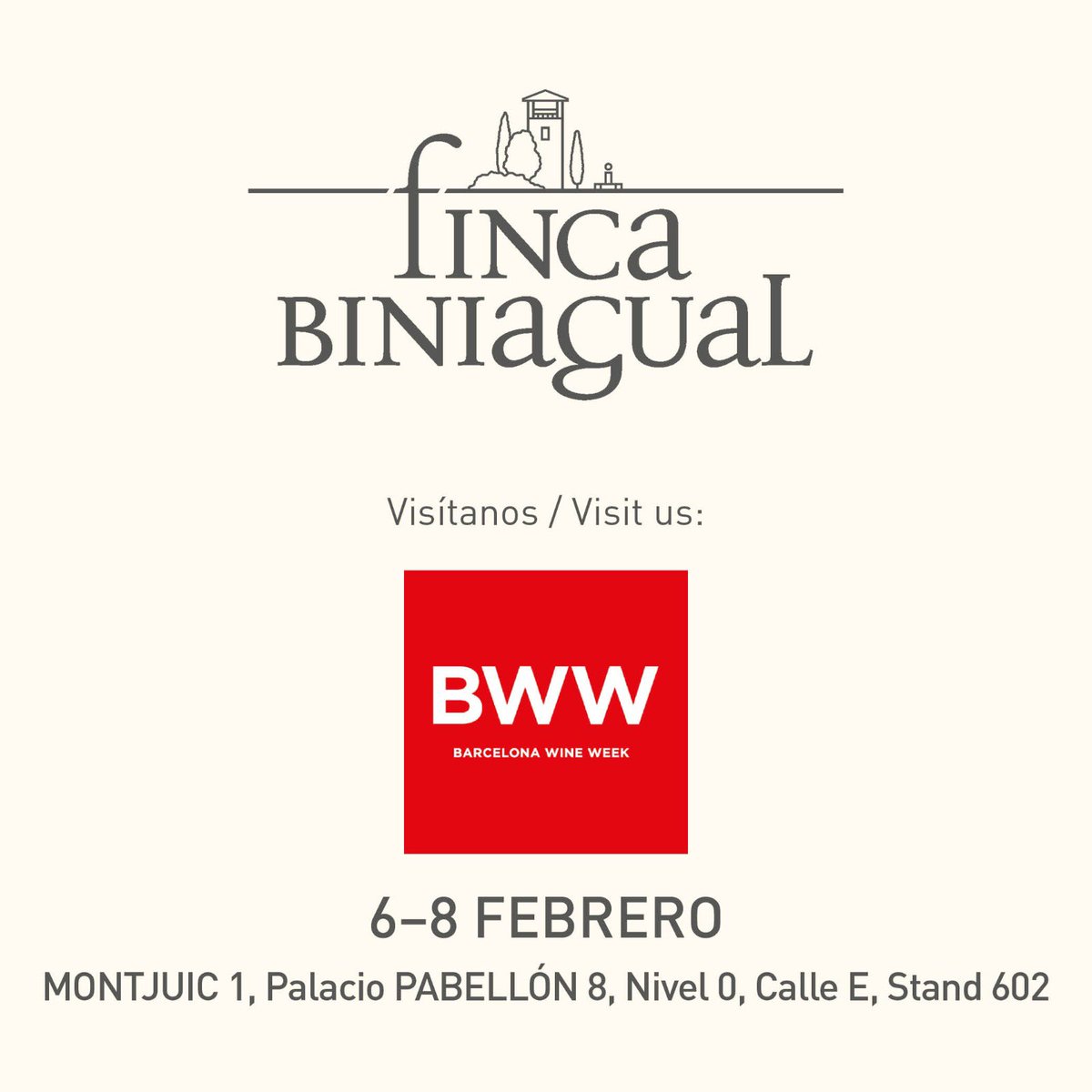 We will show our wines at <a href="/bcnwineweek/">Barcelona Wine Week</a> please get more our ecological wines finca-Biniagual.com and visit us