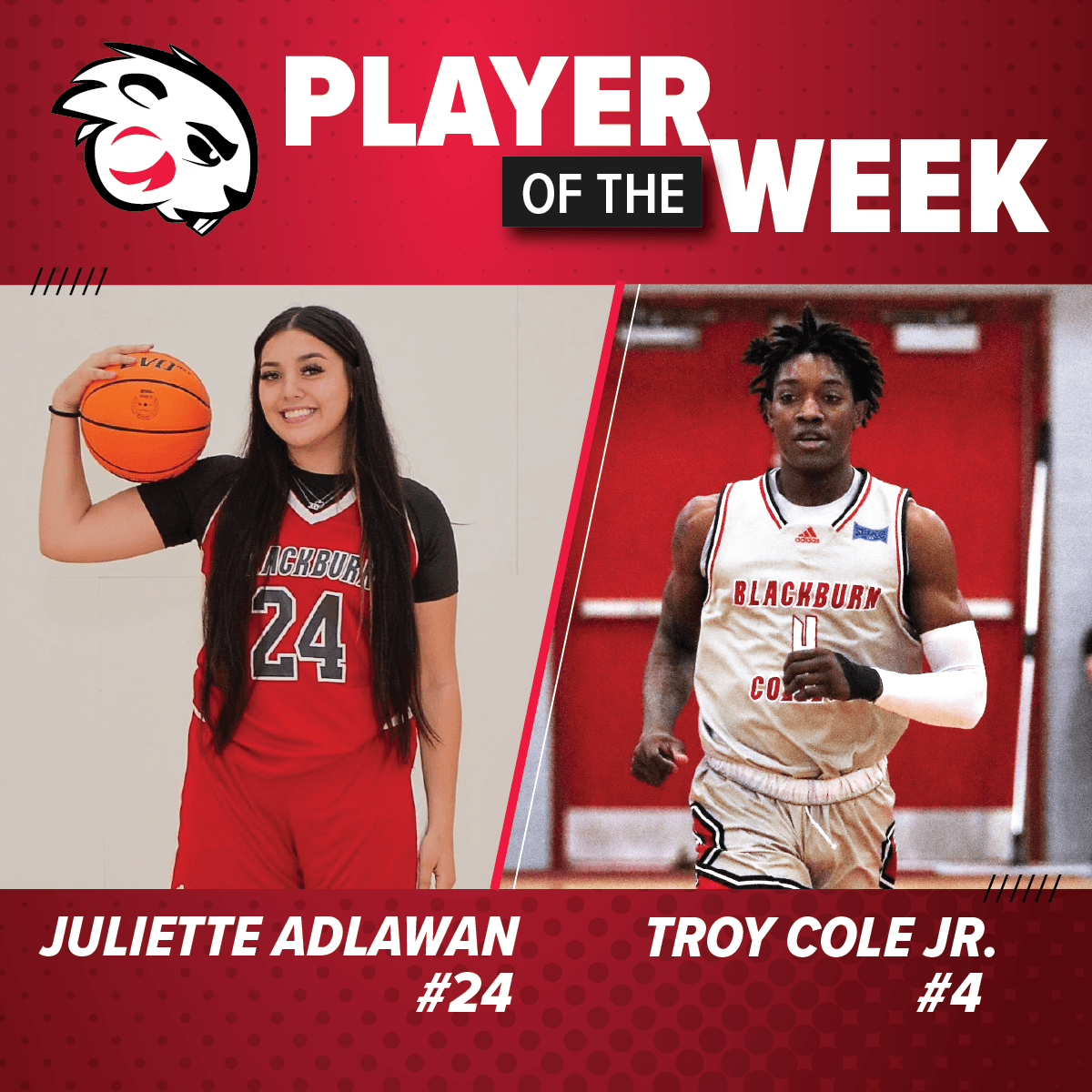 Congratulations to the BC Athletes of the Week - Juliette Adlawan (Anchorage, AK) and Troy Cole Jr. (Donaldsonville, LA).

#blackburncollege #sliaction #d3hoops #believeinit #gobeavers