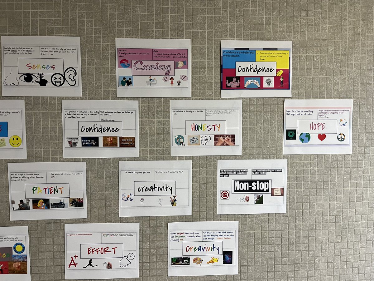 awmrssonnenberg's tweet photo. My favorite mini project that students get to do each year!  Their visual representations of their “One Word” they are going to focus on for the year!!! (&amp; they also typed a paragraph explaining their word and why they chose it!) #Growthmindset #Onewordproject https://t.co/Uw2LQBgWdm
