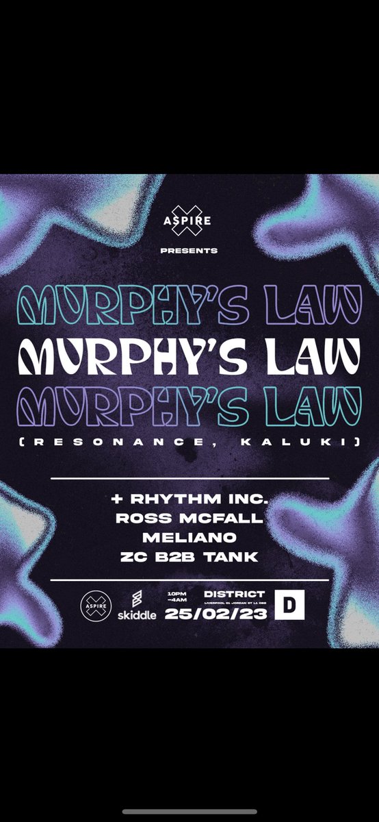 Our biggest event so far to kickstart what is going to be a big year for us we bring Murphy’s Law to district on 25/02/2023 get your ticket using the skiddle link going to be a serious party 🫡