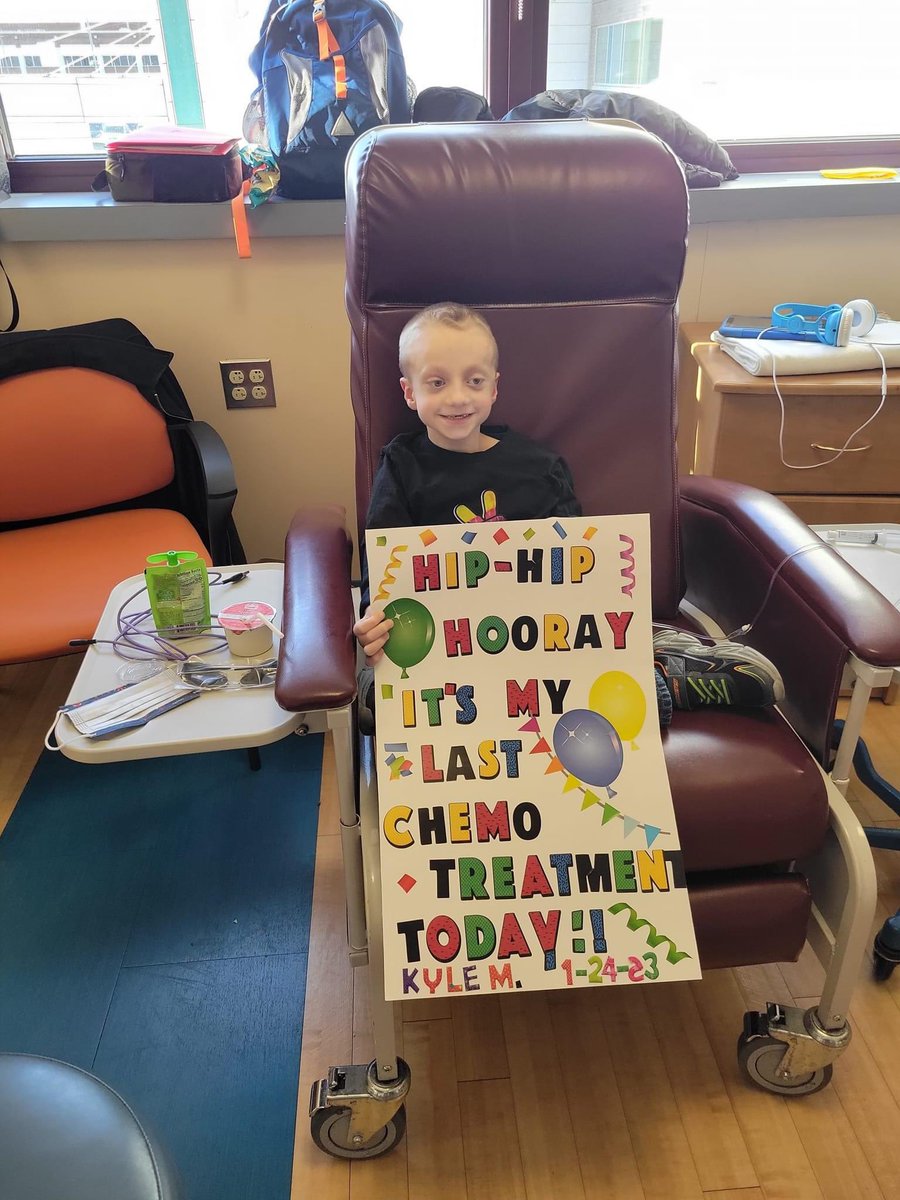 TFC484's tweet photo. ๐ฅณ Letโs share some good news with you! Vice President Brian and Taraโs son is saying โ๏ธout Chemo. Ring that ๐ dude as loud as you want. After 15 mo. of chemo, MRI's, Hospital Admissions and countless tests, Kyle is finished his chemo treatments. Thx 4 ur support
#kylestrong https://t.co/cVnrDOBefI