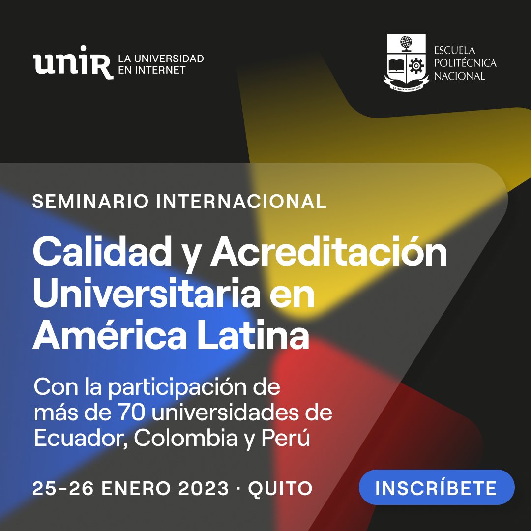 🌎 #UNIR y <a href="/EPNEcuador/">EPNEcuador</a> organizan el Seminario Internacional #Calidad y Acreditación Universitaria en América Latina.

Con 70 #universidades, también de Colombia, y ponentes de <a href="/ascunoficial/">ASCUN</a>, <a href="/SENAComunica/">SENA</a>, <a href="/CNA_AcreditaCol/">Consejo Nacional de Acreditación</a> o <a href="/UTPereira/">UTP</a>.

¡Síguelo! 
➡️my.mtr.cool/mowvfxyfcm