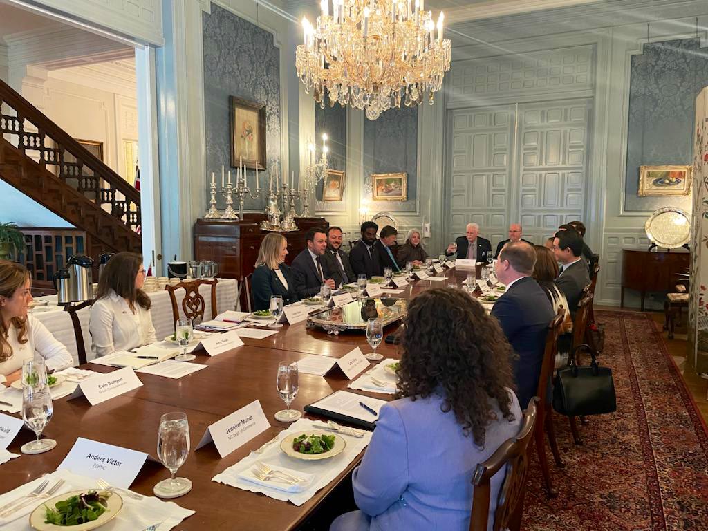 Diplocolin's tweet photo. Big day in Raleigh, co-chairing the 1st UK-North Carolina trade &amp; economic Working Group, set up under the MOU signed with @RoyCooperNC in July. Partnerships &amp; progress already on renewable energy &amp; the sports economy. Much more to come! 
Thank you Secretary Sanders for hosting. https://t.co/vRVNqD6ynm