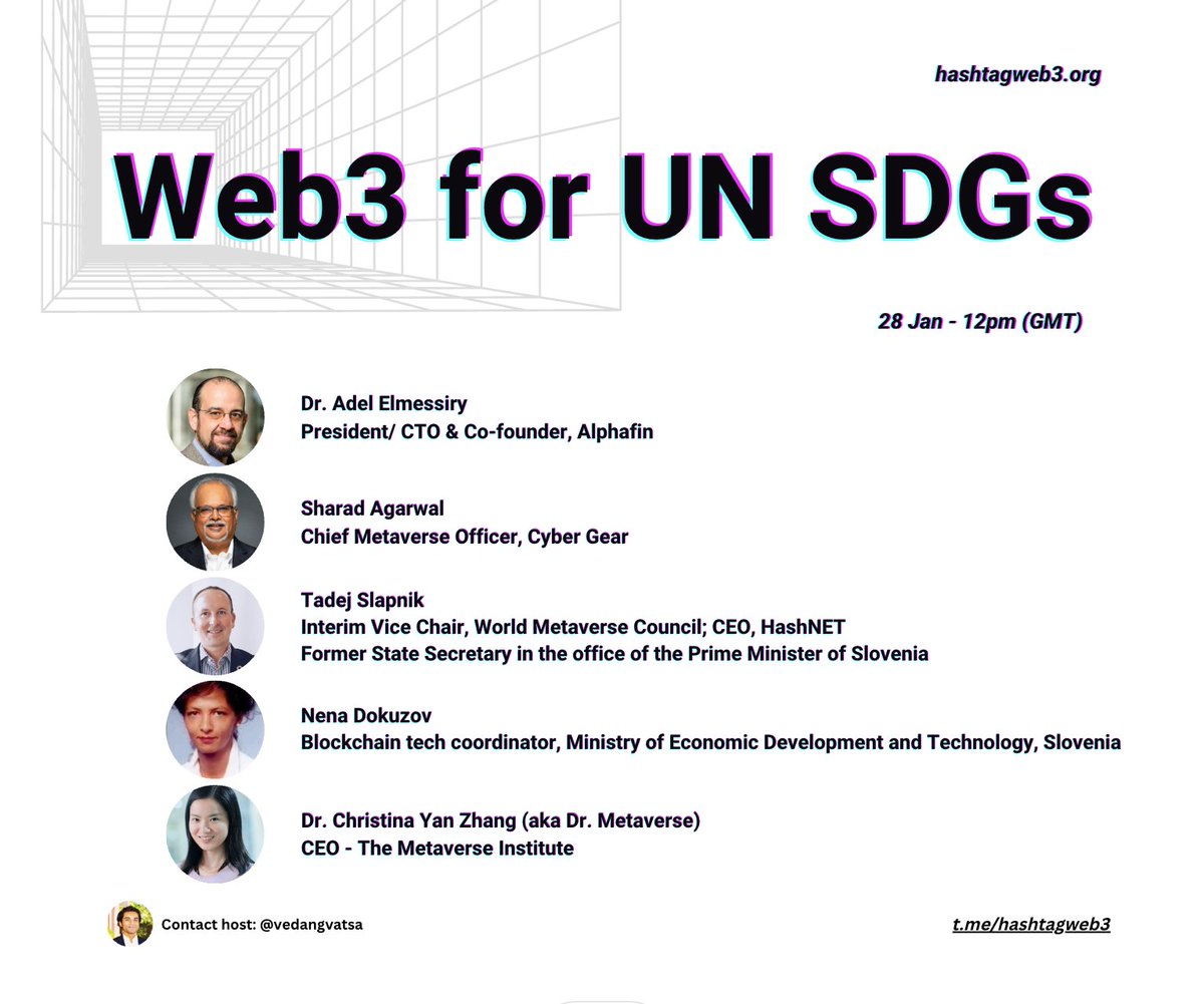 #web3 (@hashtag_web3) on Twitter photo Discussion on #Web3 for UN SDGs
Set a reminder for 28 Jan at 12pm (GMT): x.com/i/spaces/1ynJO…
w/ <a href="/AdelElmessiry/">Adel ElMessiry</a>, <a href="/sharadagarwal/">Sharad Agarwal ™️</a>, <a href="/nenadokuzov/">Nena</a> & <a href="/TadejSlapnik/">Tadej Slapnik</a>
- Chaired by <a href="/ChristinaYZhang/">Dr Christina Yan Zhang</a>
_
Discussion group: t.me/hashtagweb3
Contact host: <a href="/vedangvatsa/">Vedang Vatsa FRSA</a> Discussion on #Web3 for UN SDGs
Set a reminder for 28 Jan at 12pm (GMT): x.com/i/spaces/1ynJO…
w/ <a href="/AdelElmessiry/">Adel ElMessiry</a>, <a href="/sharadagarwal/">Sharad Agarwal ™️</a>, <a href="/nenadokuzov/">Nena</a> & <a href="/TadejSlapnik/">Tadej Slapnik</a>
- Chaired by <a href="/ChristinaYZhang/">Dr Christina Yan Zhang</a>
_
Discussion group: t.me/hashtagweb3
Contact host: <a href="/vedangvatsa/">Vedang Vatsa FRSA</a>