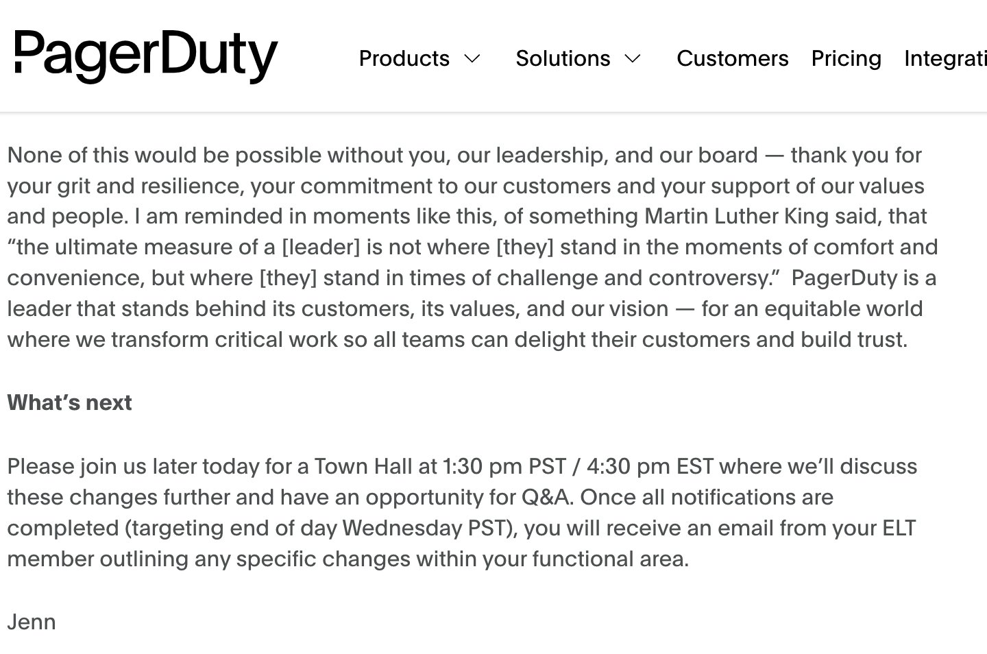 Tom Gara on Twitter "All time classic bad layoff announcement CEO of PagerDuty opens with "Hi