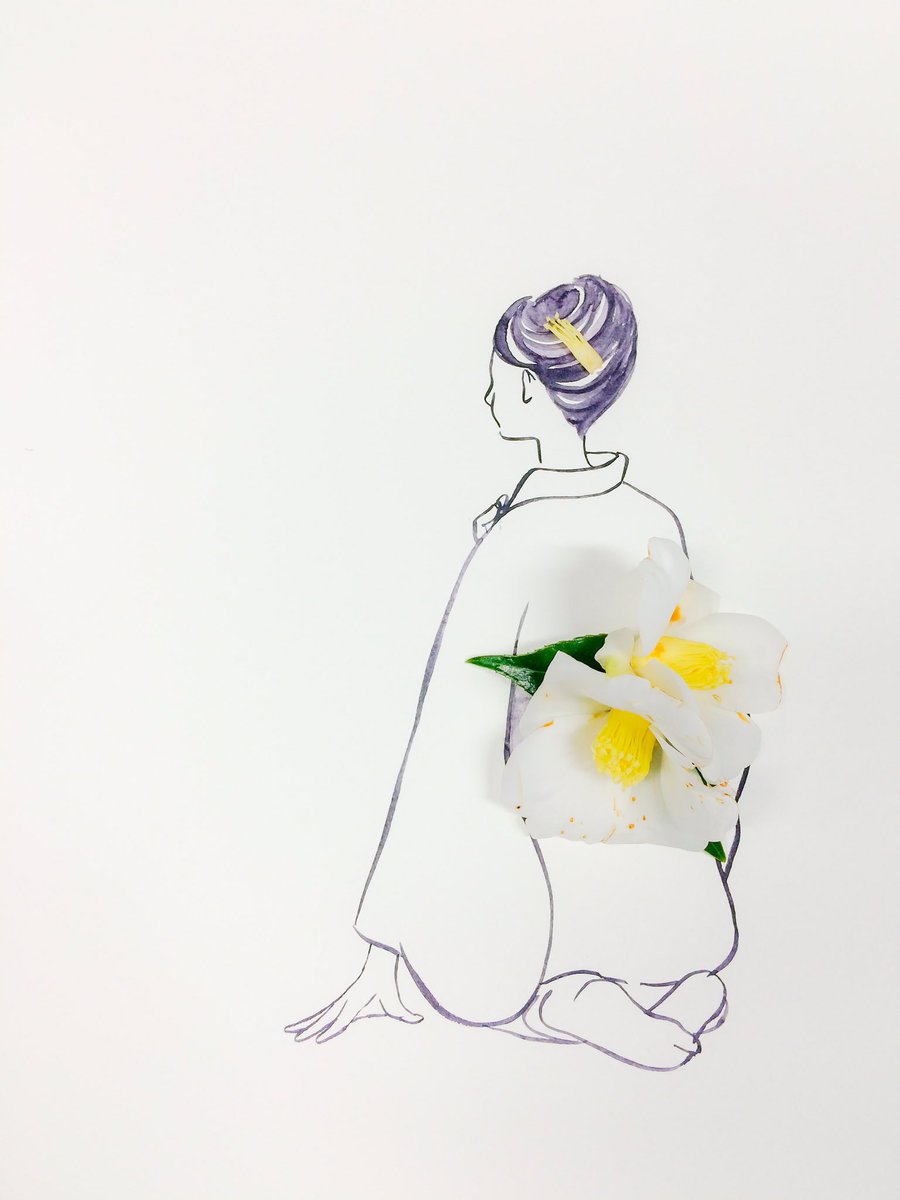 1girl solo flower simple background white background japanese clothes kimono  illustration images
