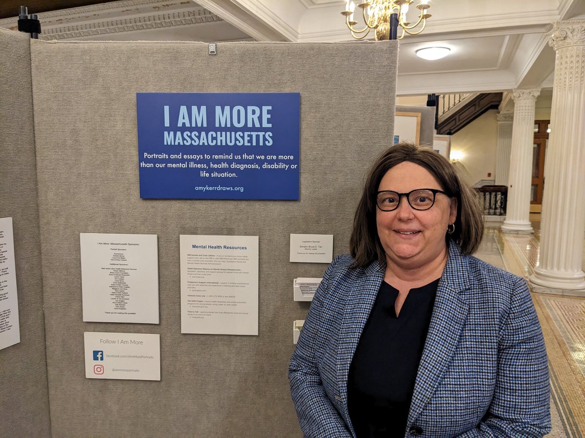 RepAMF's tweet image. Excited to see Gloucester artist Amy Kerr's work on display at the State House last week!

Portraits from Amy's "I Am More: Massachusetts" project are displayed along with essays written by the subjects about how they are more than their life challenges. #capeannproud