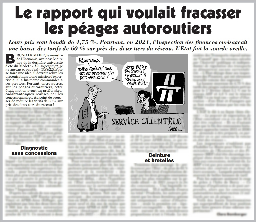 canardenchaine's tweet photo. Bruno Le Maire, a étouffé un rapport de l'Inspection des Finances qui décortiquait les superprofits des concessionnaires d'autoroutes et proposait de baisser les péages de… 60 % sur les deux tiers du réseau

#péagesautoroutes #BrunoLeMaire 

https://t.co/Tpwe6OBCXa https://t.co/m5a4D9Pzei