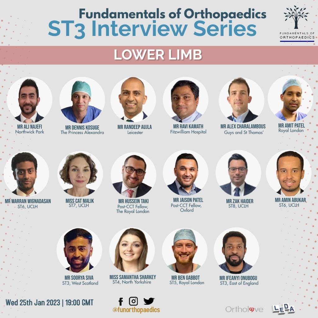 Join us tomorrow for our ST3 Interview session on Lower Limb 👣🦵🏽🦶🏽 😃 tinyurl.com/funst32023 #orthotwitter #MedTwitter #orthopaedics 
<a href="/RandeepSAujla/">Randeep Aujla</a> <a href="/DrAChara/">Alex Charalambous</a> <a href="/alijeff11/">Ali Najefi</a> <a href="/amitpatelortho/">Amit Patel</a> <a href="/OrthoCat01/">Cat Malik</a> <a href="/JaisonPPatel/">Jaison Patel</a> <a href="/HusseinTaki/">Hussein Taki</a>