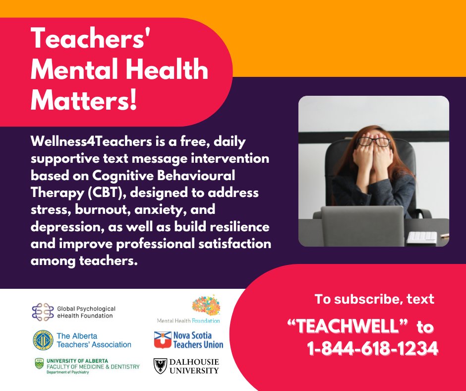🎉 Start 2023 off right with easy and free wellness support! Subscribe to the Wellness4Teachers Program by texting TEACHWELL to 1-844-618-1234. Each day you'll receive a message to help provide support and build coping skills for managing stress, anxiety, &amp; depression symptoms.