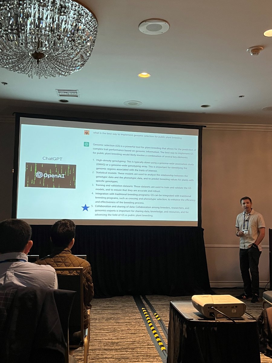 cleiton_wartha's tweet photo. @UmnSoyBreeding Aaron Lorenz presented work @PAGmeeting on developing resources to advance implementation of genomic prediction in soybean.
@OpenAI #ChatGPT says collaboration among breeders and data sharing is important to advance the field of GS in public plant breeding.#PAG30 https://t.co/bqrZmnLDrd