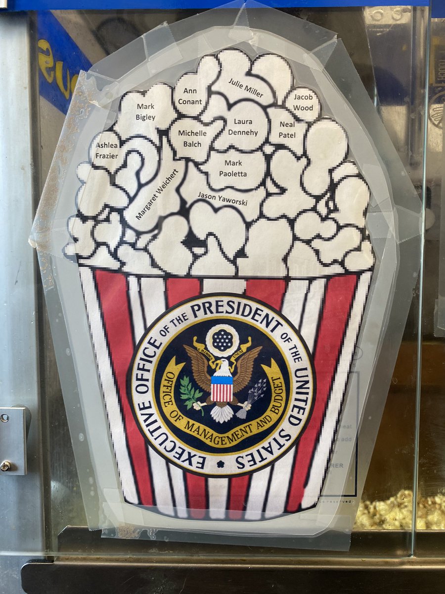 natsfert's tweet photo. Fun fact: Apparently there is a popcorn machine in the office of @RepNancyMace that previously resided in the OMB during the Trump admin and still has staff lists on the front door. A current Mace staffer brought it with them. https://t.co/KZ52L5tivl