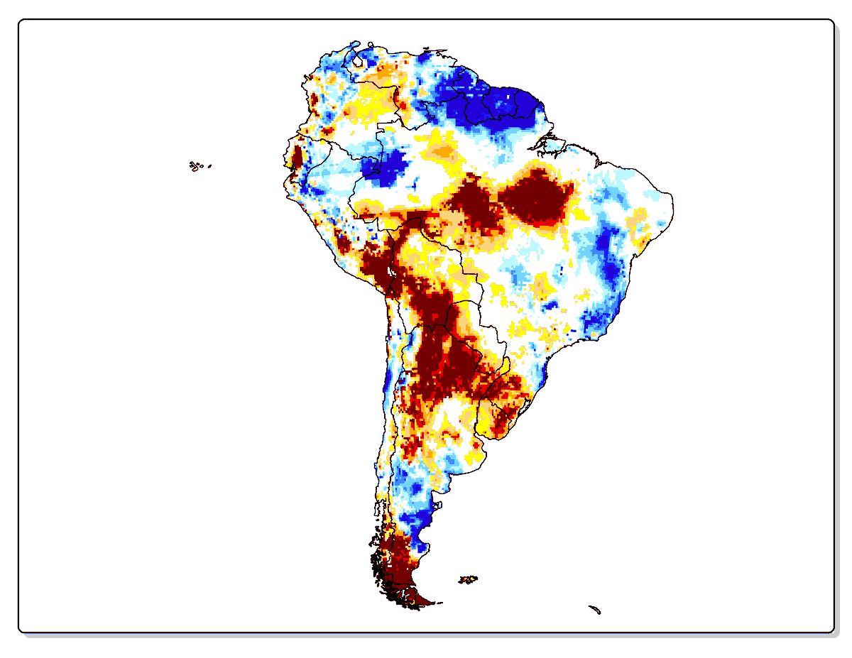 Humedad en el suelo (a nivel de raíces), al 23/01/23, según NASA Grace. Las últimas lluvias han mejorado la situación sobre Provincia BSAS, sur de Santa Fe y sur de Córdoba en #Argentina y sobre el litoral oeste de #Uruguay. Esperamos nuevas lluvias para jueves y viernes !