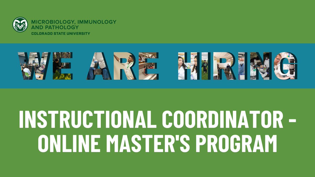 CSU_MIP's tweet photo. #MIP #JobAlert: Instructional Coordinator (faculty position) to support all and lead select synchronous/asynchronous courses for the online Microbiology MS Program, assist program logistics, and serve as primary liaison for instructional communications and student success. https://t.co/Yvu2Vnf4hh